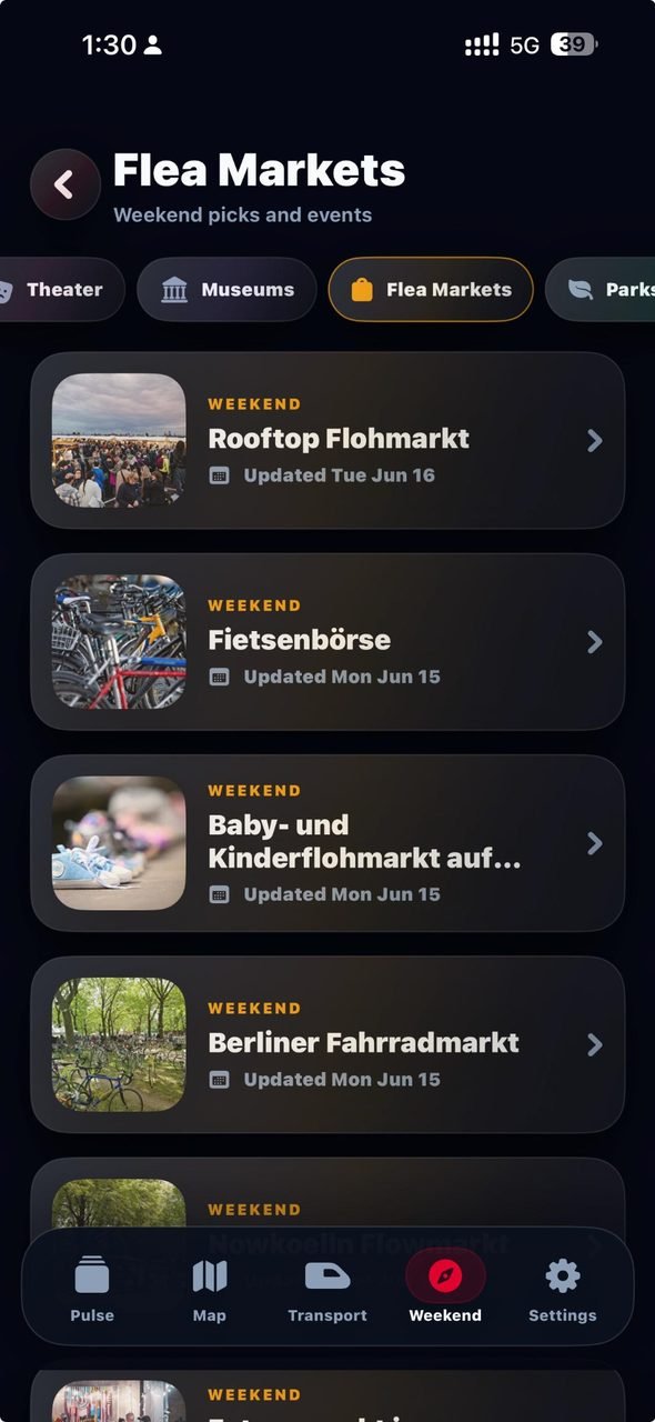 Berlin Pulse flea markets list screen